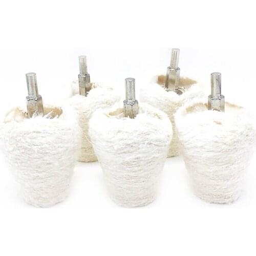 YEODA 5PC Cone Shape White Cloth Polishing Wheel Mirror Buffer Cotton Pad With 6mm Shank Diameter For Surface Polishing/Grinding