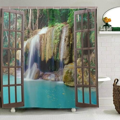 Deep Jungle Waterfall Bath Curtain in the Bathroom 3D Landscape Shower Curtain Waterproof Polyester Fabric Curtains for Bathroom