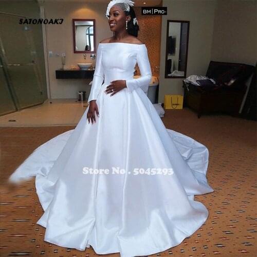 2020 Off Shoulder African Wedding Dress Long Sleeves White Bridal Gowns Princess A-Line Vestidos De Novia Undefined Online Shop