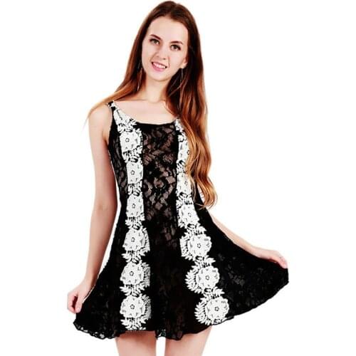 Plus Size Elegant Lace Mini Dress Lovely Sleeveless Lace Embroidery Hollow Out Lolita Fancy Dress Online Shopping India