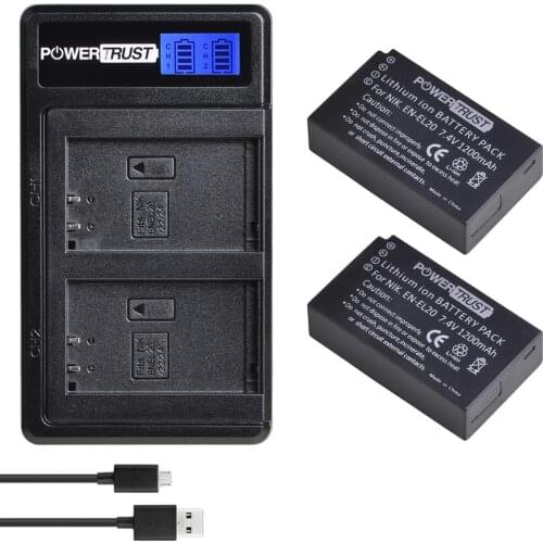 2Pcs EN-EL20 EN EL20 ENEL20 EN EL20a Battery and LCD Dual Charger for Nikon Coolpix P1000 Nikon1 J1, J2, J3 Nikon1 AW1