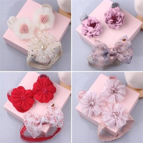 2Pcs/Set Cute Baby Girl Headband Socks Set Lace Bows Newborn Turban Elastic Headbands Hairband For Girl Baby Hair Accessories