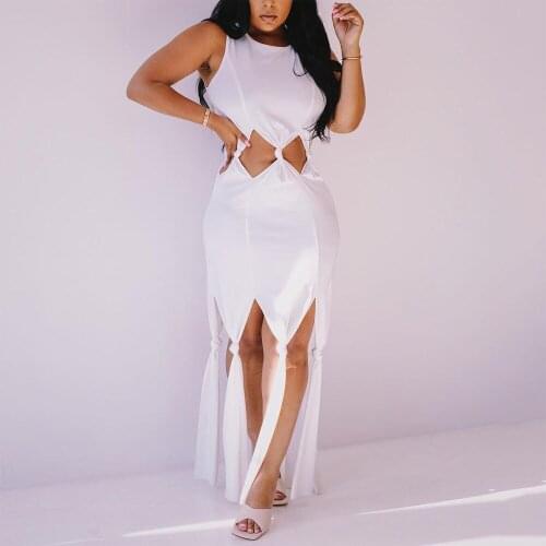 2021 Sexy Dresses Party Night Club Dress White Hollow Out Tassel Bodycon Sleeveless Summer Clothing Evening Vestidos Mujer Hot