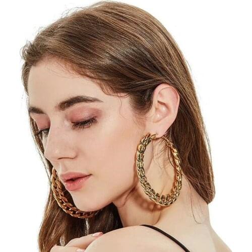 80 mm Exaggerated Metal Woven Twist Big Round Hoop Earrings Jewelry Gold Big Cilcle Round Earring Ear Clips Accessories