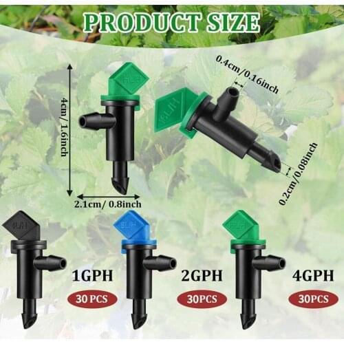 90Pcs Drip Emitter Garden Flag Irrigation Drippers in 3 Sizes1 GPH 2 GPH 4 GPH Per Hour for Trees and Shrubs Watering