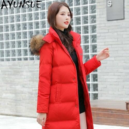 AYUNSUE Winter Jacket Women Fashion Long Thicken Woman Parkas Real Raccoon Fur Collar Female Coats and Jackets Doudoune Femme