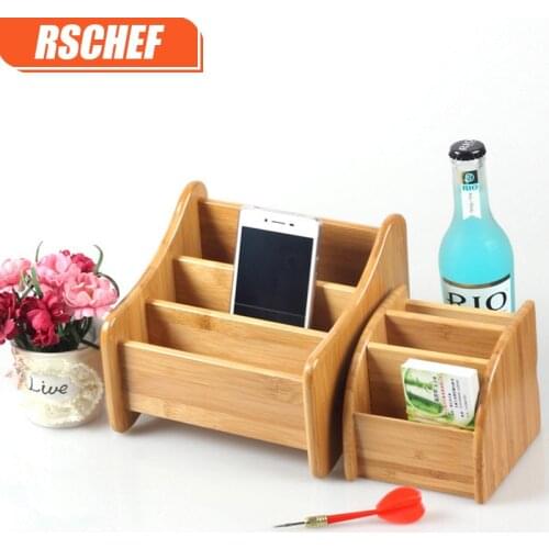 3 Grid Bamboo Remote Control Storage Box Stationery Remote Control Headphone Cable Cell Phone Desktop Storage Box Organizer