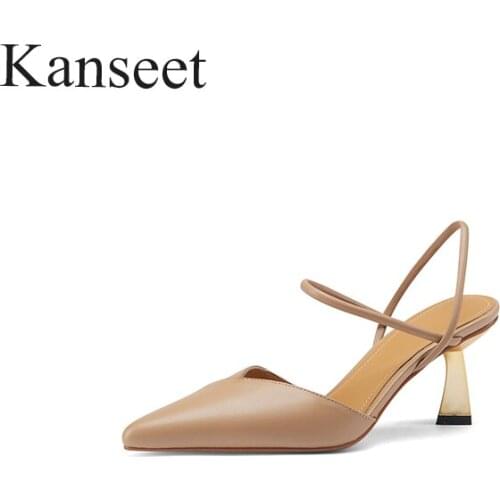 Kanseet 2021 New Arrival Women Shoes Summer Autumn Genuine Leather Handmade Pointed Elegant Fashion Toe 7cm High Heels Sandals