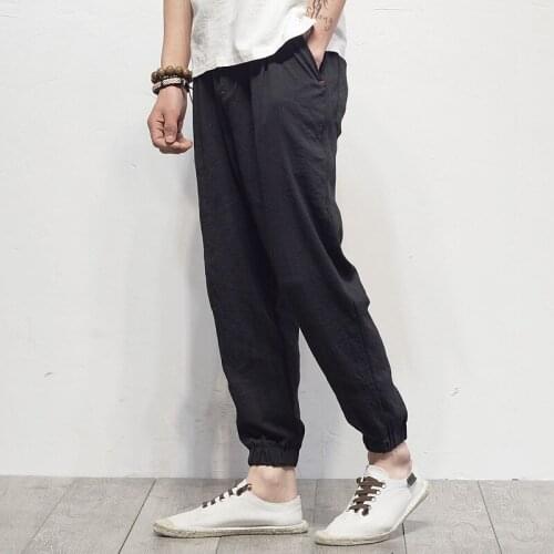 Mens Summer Cotton Linen Harem Pants Loose Leisure Long Trousers Japan Style Big Size S-5XL