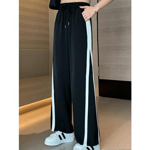 Vintage casual Pants Women Elastic Waist Loose Pants Korean Harajuku High Waist Trousers 2021 summer autumn black Wide Leg Pants