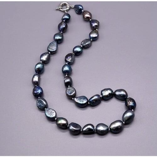 Black Blue Pearl Necklace, Irregular Teardrop Shaped Pearl, Ladies Pearl Necklace, Classic Style, Free Shipping