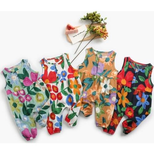 Baby One-piece Summer Floral Floral Cotton Baby Long Climbing Newborn Sleeveless Romper Korean Childrens Climbing Romper