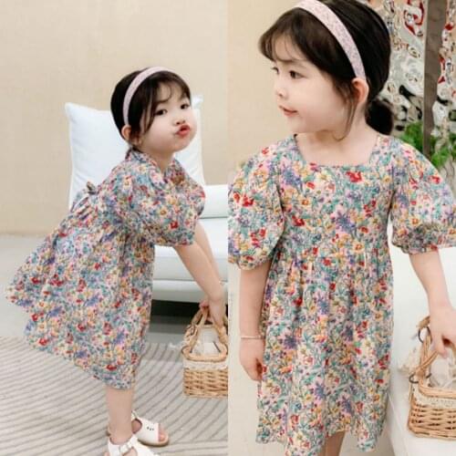 Children Floral Dress Summer Girl Sweet Princess Dress Childrendress 3-7 Years Old Children Clothing