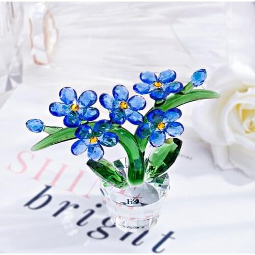 H&D Forget-Me-Not Crystal Flower Figurine Home Office Table Paperweight Wedding Christmas Lady Gift Glass Ornament Collectibles