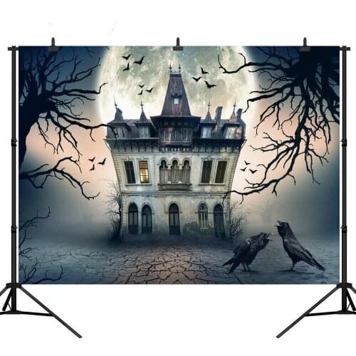 Photography Backdrop Halloween Horror House Night Moon Crow Background Photocall