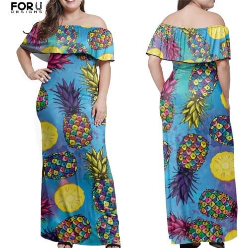 FORUDESIGNS Hawaiian Funny Pineapple Womens One Shoulder Ruffle Beach Dress Hot Selling Ladies Tight Long Skirt Ropa Mujer