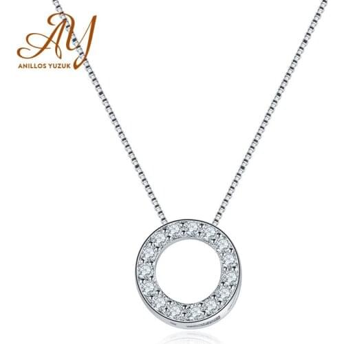 Hot Sale Fashion Elegant Zircon Crystal Circle Necklaces Round Pendants 925 Sterling Silver Necklace For Women Jewelry Gift