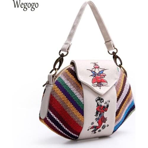 2020 New Women Cute Shoulder Bags Canvas Small Zipper Embroidery Messenger Bag Ladies Striped Mobile Phone Coins Crossbody Bag