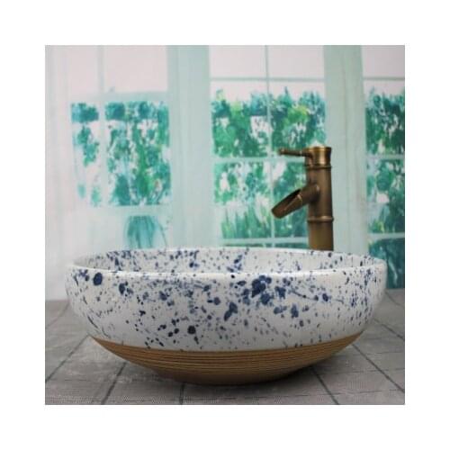Bathroom Artistic Ceramic Vessel Sink Bowl Faucet & Pop-up Drain Combo AB219