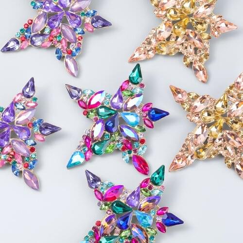 JIJIAWENHUA New Trend Multicolor Rhinestone womens Star Earrings Dinner Party Wedding Fashion Statement Jewelry Accessories