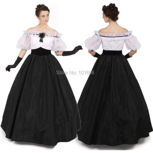 Tailored!Elegant white&black Victorian dresses Civil War dress Cosplay Vintage Costumes Renaissance Revolutionary dress HL-147