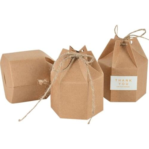 10pcs Lantern Hexagon Candy Gift Box Kraft Paper Package Cardboard Box Wedding Birthday Party Gift Box Christmas Packing Supply