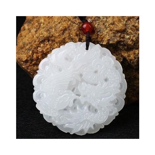 Beautiful Genuine Handmade Natural White Jadee Carved Dragon Phoenix Pendant + Necklace Fashion Carving Pendants Jewelry