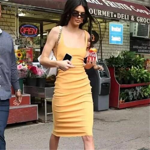 Ailigou2020 Autumn Ladies Bandage Dress Celebrity Party Sexy Bodycon Spaghetti Draping Square Collar Knee-Length Dress Vestidos