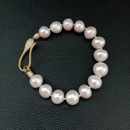 LJHMY B012932 8" Natural Purple Keshi Pearl Bracelet CZ Clasp