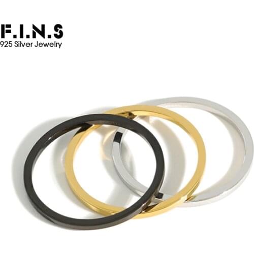 F.I.N.S Minimalist S925 Sterling Silver Ring Slim Square Line Closed Thin Ring Stackable Knuckle Finger Rings Fine Jewelry
