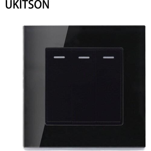 3 Gang 1 Way Black Glass Panel Wall Light Switch Push Button Switches Interrupteur Worldwide Using