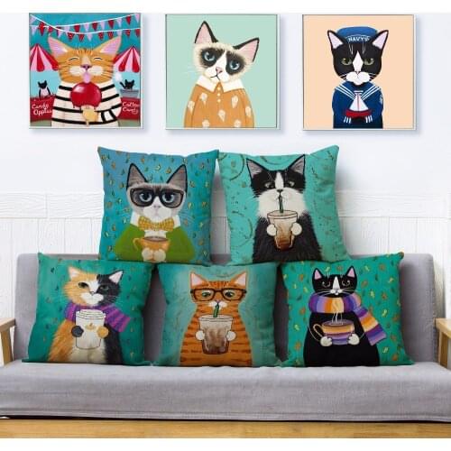 Ryan Conners Cute Ride Bike Cat Print Pillow Cover 45*45 Cushion Cover Linen Throw Pillows Cases Sofa Home Decor Cushion Covers
