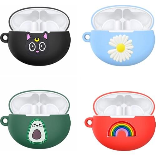 2021 New cute cat Non-slip Soft case For Huawei Freebuds 4i Case funny Avocado/Dinosaur Rainbow Silicone Earphone Cover