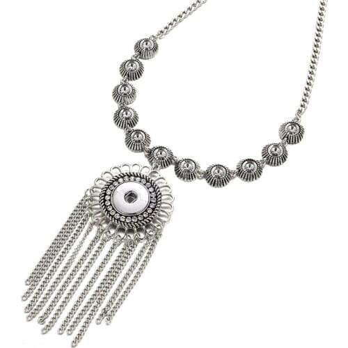 New DJ0138 Beauty Round Crystal pattern tassel buttons snap necklace 60cm fit 18mm snap buttons Wholesale