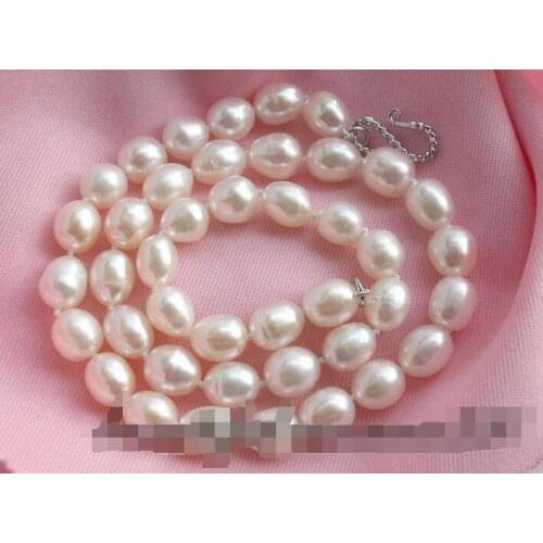 Hot selling ******* 18" 12mm rice white freshwater pearl necklace