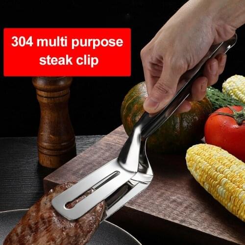 Stainless Steel Hollow Out Food Clip Tongs BBQ Kitchen Cooking Food Serving Buffet Utensil Thickened Steak Clip Bread Food Clip