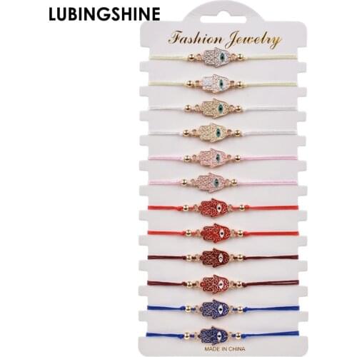 12pcs/Sets Fatima Hand Evil Eye Braided Bracelets for Women Girls Handmade Adjustable Rope Chain Bracelet Yoga Anklets Jewelry
