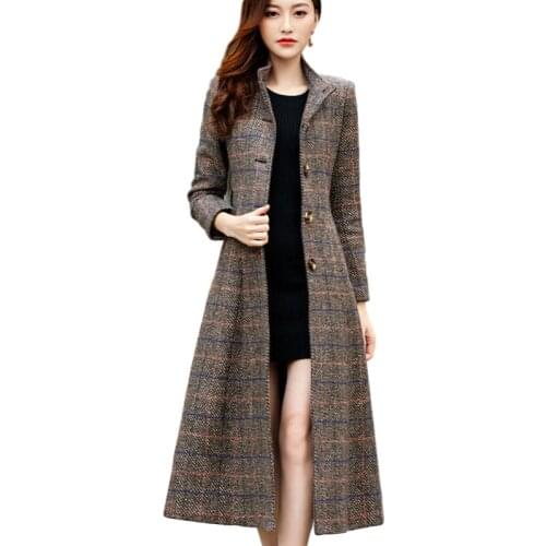 Casual A-line Long Plaid Woolen Clothes 2021 Fashion Women High Quality Wool Coats Trench Winter Outerwear Woman Belt Korean New