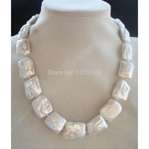Freshwater pearl white reborn keshi oblong necklace 18" nature beads 20-25mm