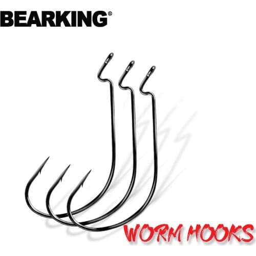 BEARKING 50pcs per Set Fishing Soft Worm Hooks High Carbon Steel Wide Super Lock Fishhooks Soft Lure jerk Hooks bait Tackle