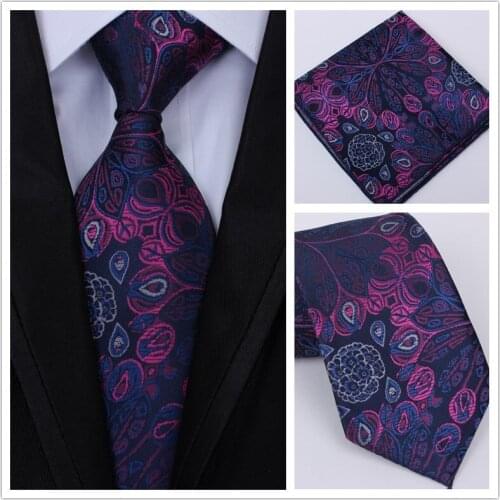 SKng Fashion Men Classic Tie Paisley Men Tie Necktie Woven 8cm Handkerchief Set Classic Wedding Party Pocket Square Set