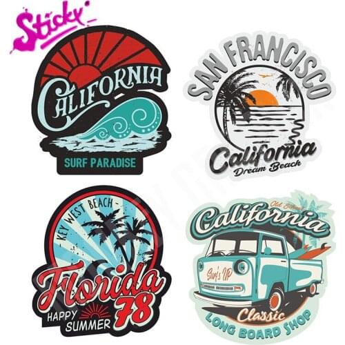 STICKY Surf Bus Beach Surfing Boaord Hawaii Oldtimer Retro Car Sticker Decal for RV Auto Motocross Racing Laptop Helmet Trunk