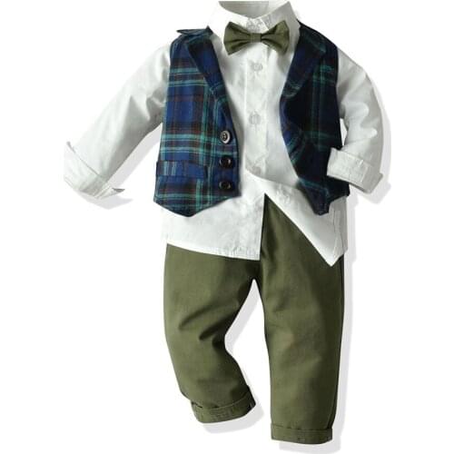 Tem Doger 2020 New Autumn Winter Infant Clothing Baby Boys Suit 3Pcs bowtie shirts +pants +vest Gentleman Cotton Newborn Sets
