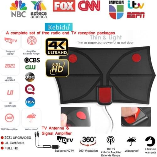 Kebidumei 300 Miles 4K TV Antenna Freeview Digital HDTV Signal Receiver Amplifier Booster Radius Surf Fox DVB-T2 TV Aerial