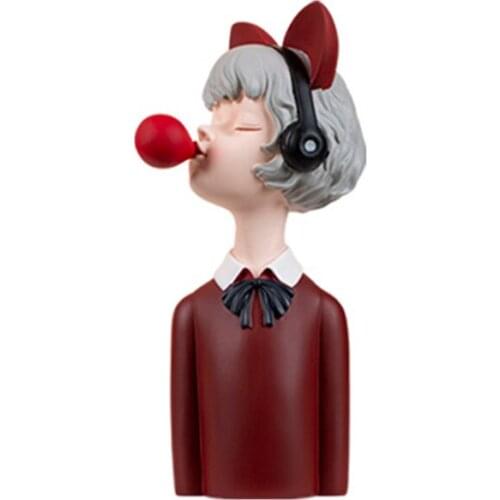Creativity Resin Character Sculpture Bubble Gum Girl Abstract Cartoons Lovely Furnishings Modern Home Decoration Childrens Room