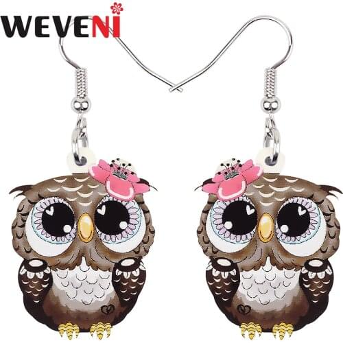 WEVENI Acrylic Sweet Cartoon Big Eyes Owl Nighthawk Earrings Long Drop Dangle Fashion Charm Gifts Unique Jewelry For Women Girls