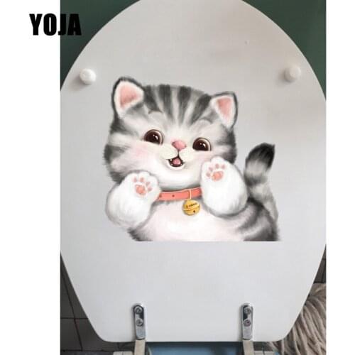 YOJA 22.6*20.4CM Naughty Cat Creative Toilet Wall Sticker Funny Cartoon Home Room Decor Decal T1-0173