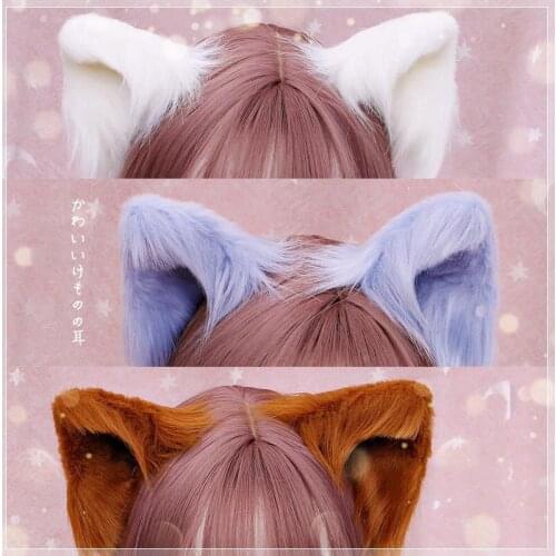 Handmade Cute Furry Animal Beast Ears Hairpin Headwear Wolf Fox Ear Clip Cosplay Props Soft Cat Ears Lolita Girl Hair Accessory