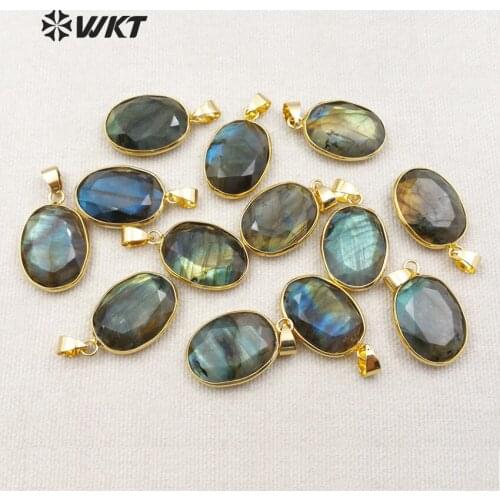WT-P1104 Wholesale natural labradorite stone pendants fashion faceted labradorite pendants for women jewelry 15*20mm