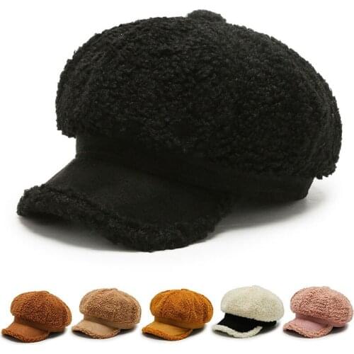 Fashion Winter Hats Women Berets Lamb Hair Velvet Beret Hat Female Solid Color Warm Painter Caps For Ladies